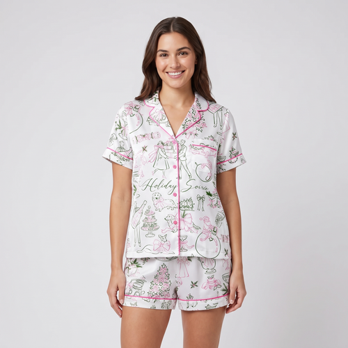 Soirée Cocktail Party Women's Pajama Set - short sleeve and shorts