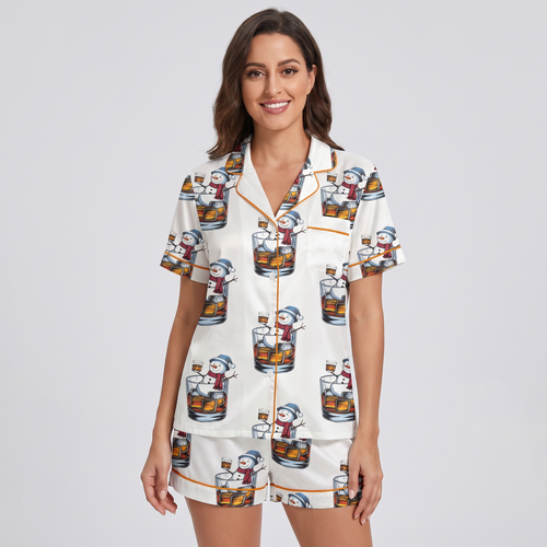 Snowmen On The Rocks Women's Pajama Set - short sleeve and shorts