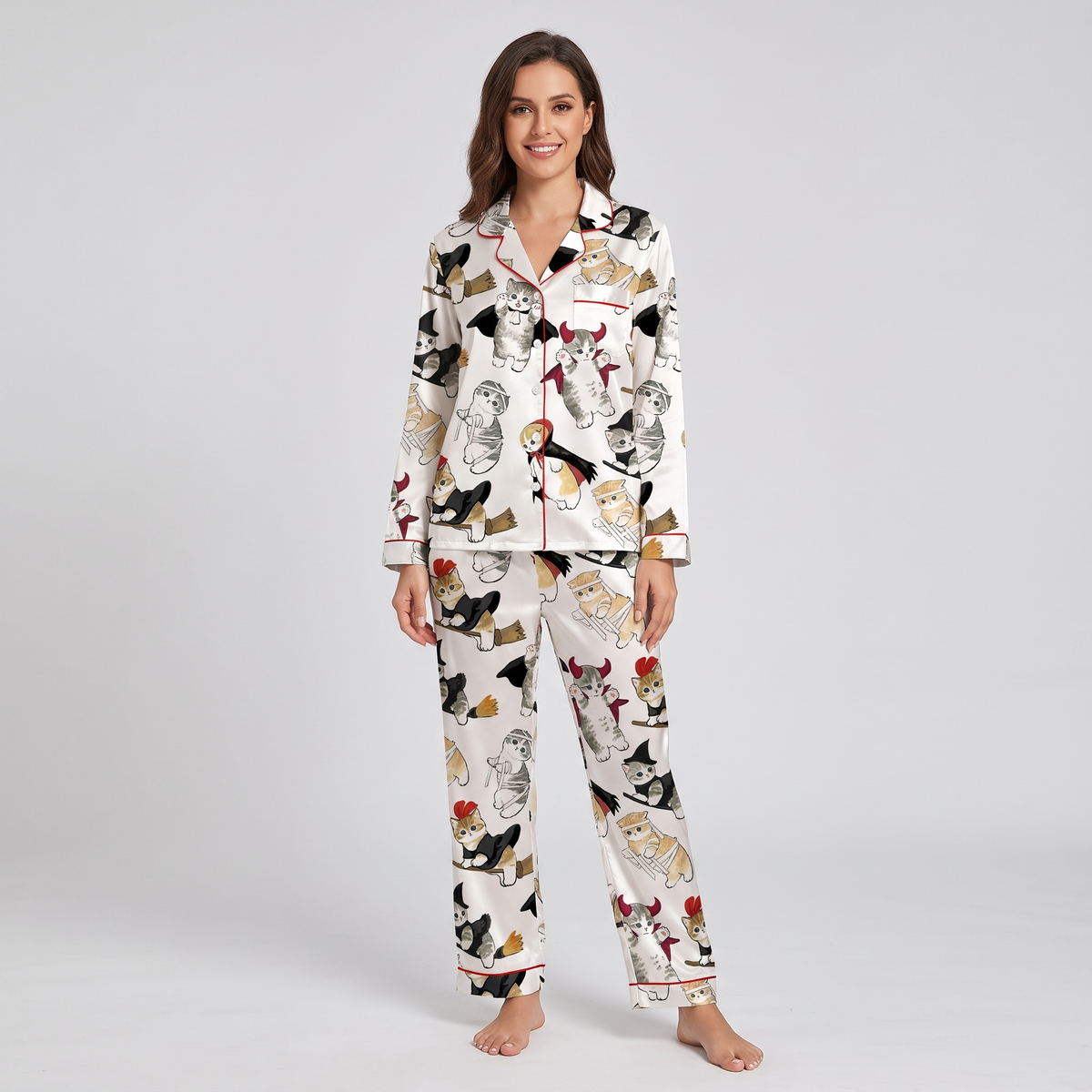 Spooky Costume Kittens Women's Pajama Set - long sleeve and pants