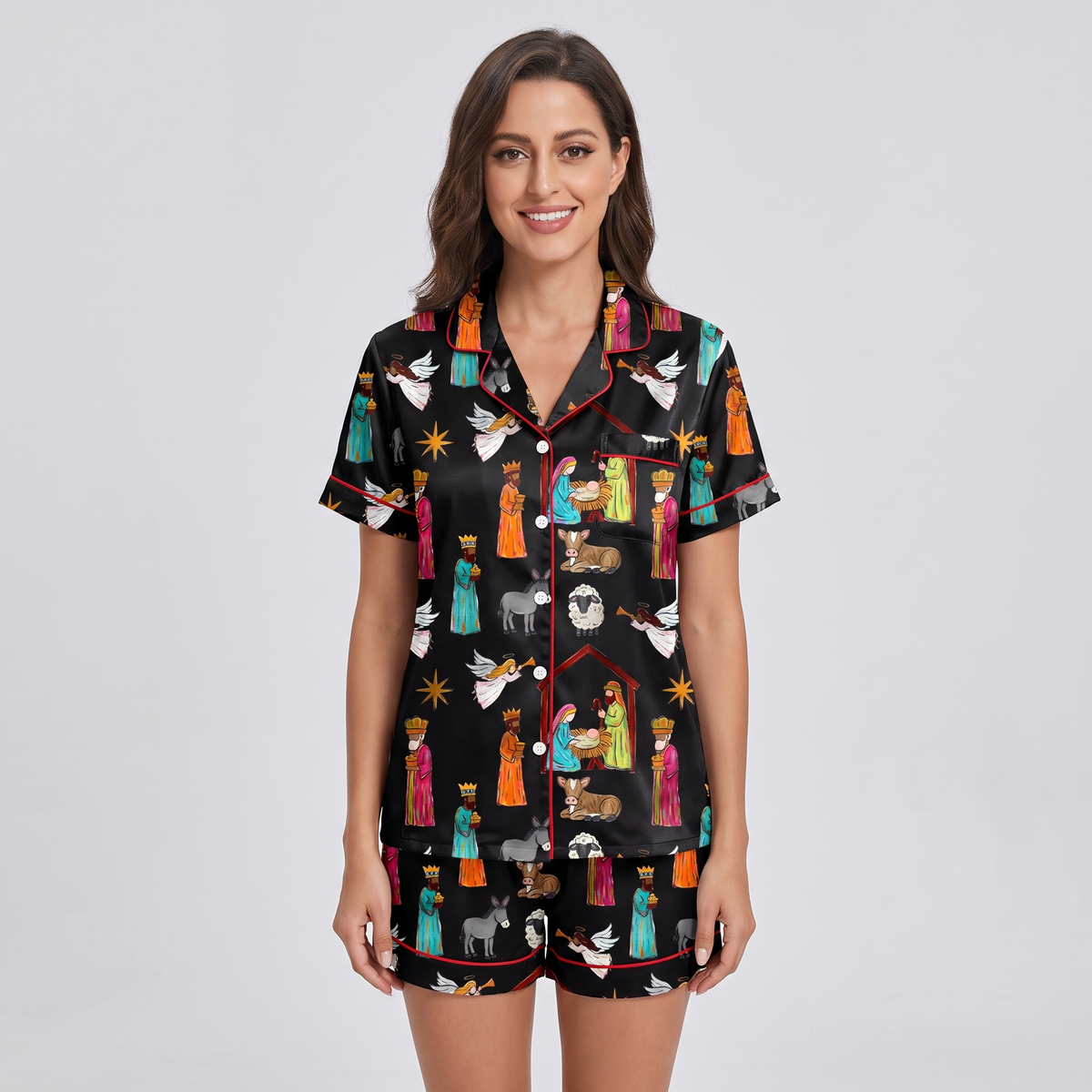 Nativity Night Women's Pajama Set - short sleeve and shorts
