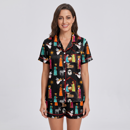 Nativity Night Women's Pajama Set - short sleeve and shorts