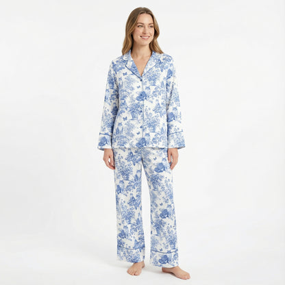 Blue Toile Maine Coon Cat Women's Pajama Set