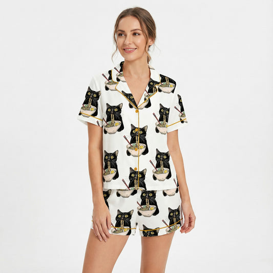 Black Cat Ramen Women's Pajama Set