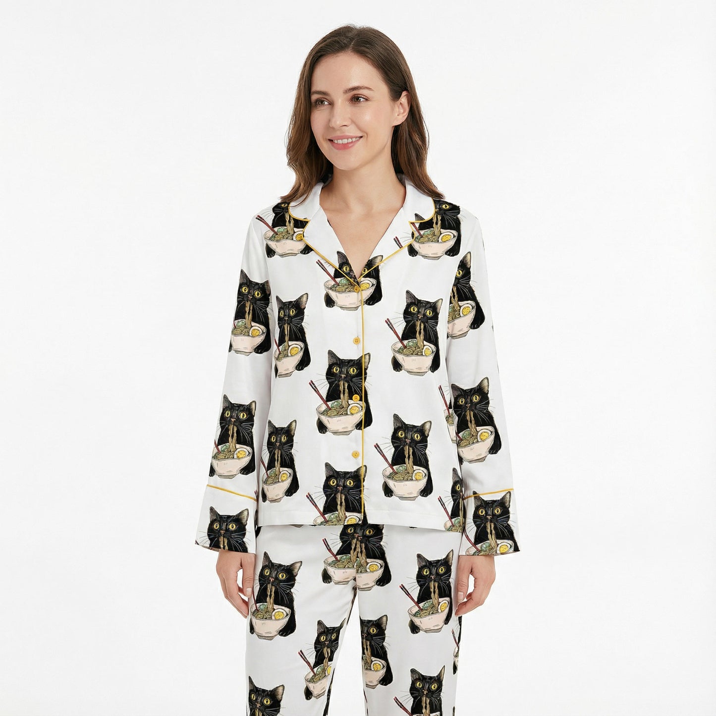 Black Cat Ramen Women's Pajama Set