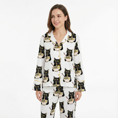 Black Cat Ramen Women's Pajama Set