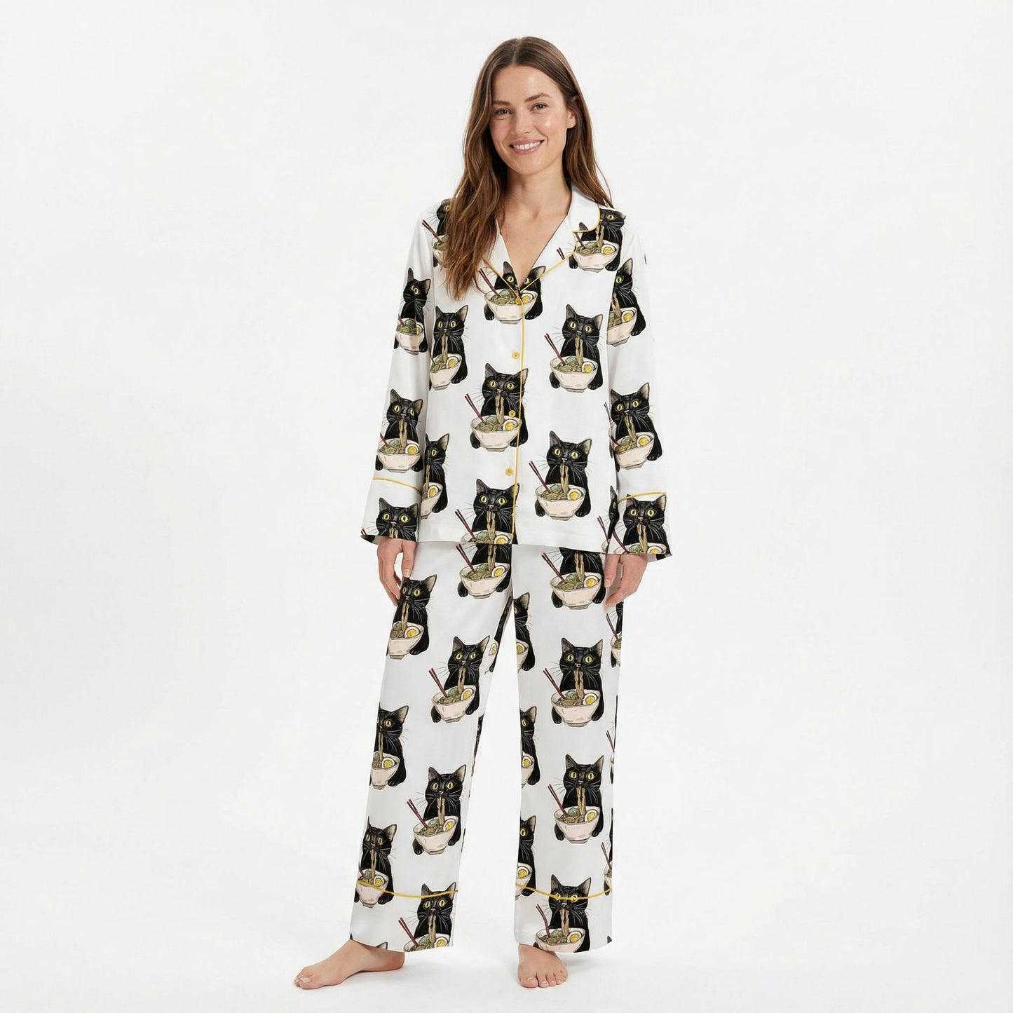 Black Cat Ramen Women's Pajama Set