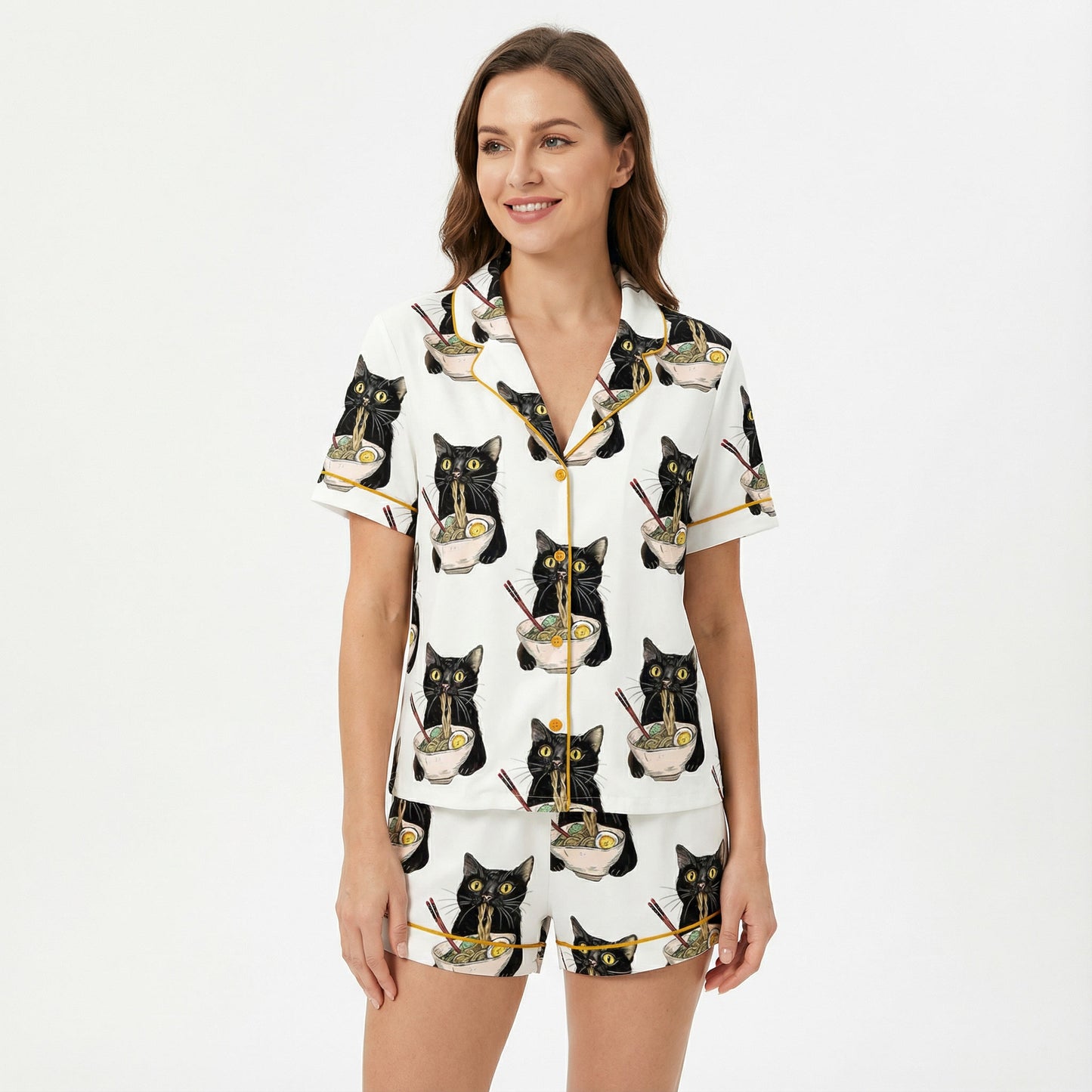 Black Cat Ramen Women's Pajama Set
