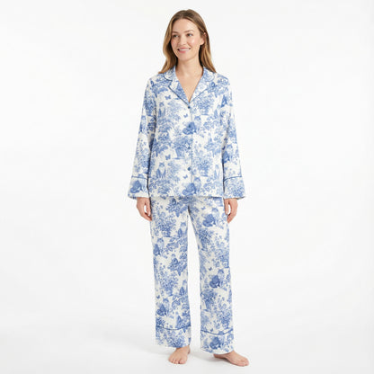 Blue Toile Maine Coon Cat Women's Pajama Set