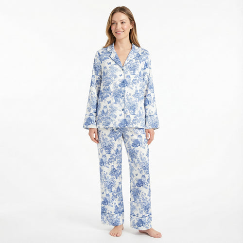 Blue Toile Maine Coon Cat Women's Pajama Set