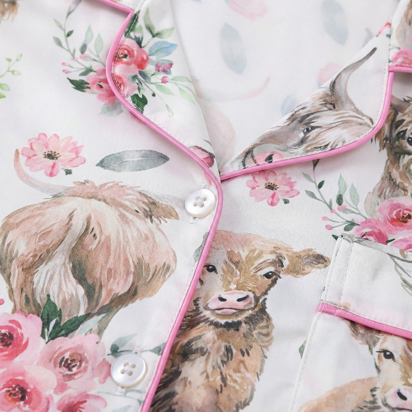 Floral Highland Cow Women's Pajama Set