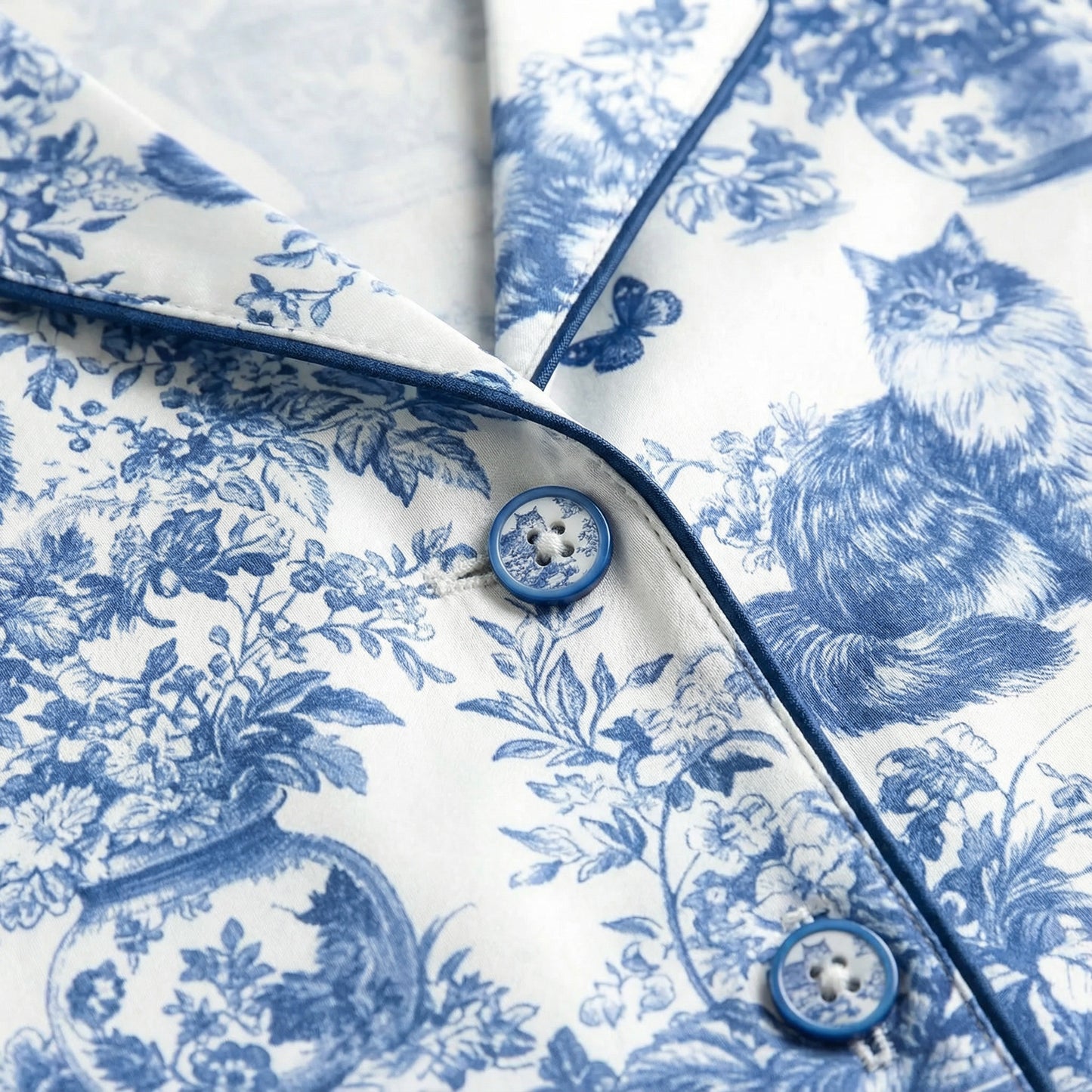 Blue Toile Maine Coon Cat Women's Pajama Set