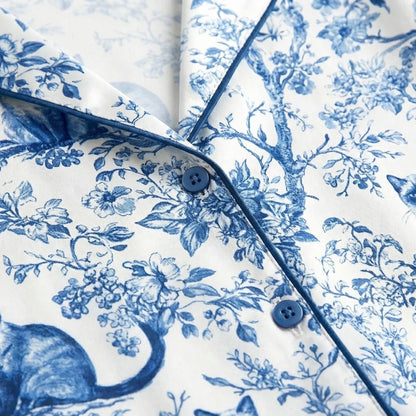 Blue Toile Siamese Cat Women's Pajama Set