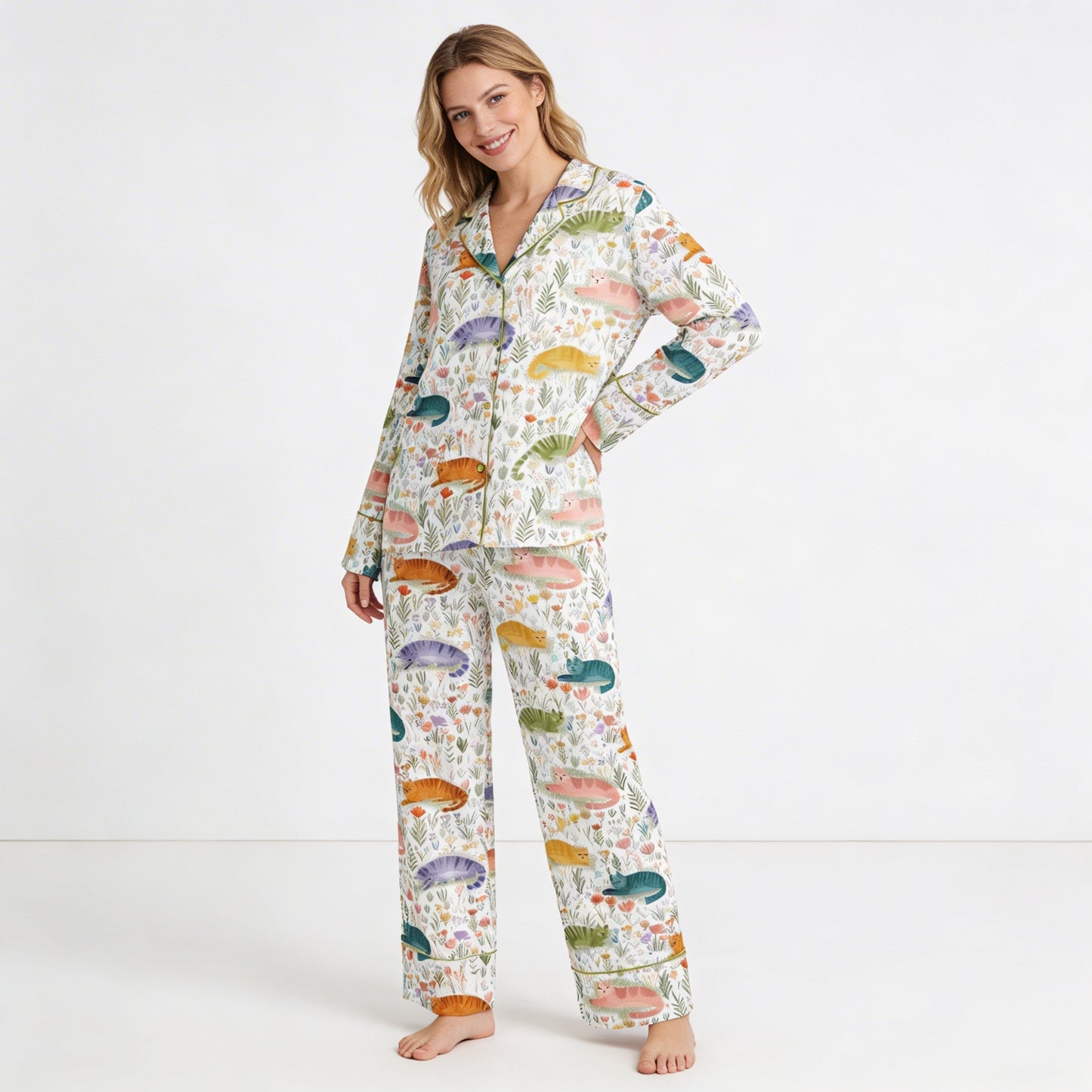 Colorful Flower Cats Women's Pajama Set