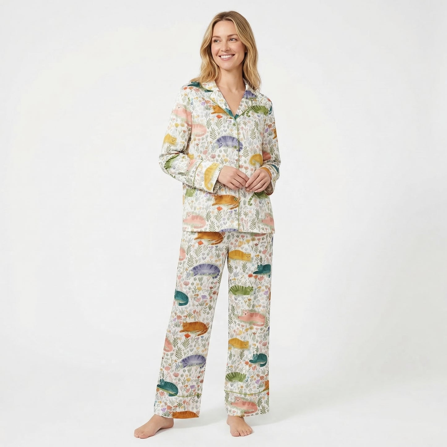 Colorful Flower Cats Women's Pajama Set
