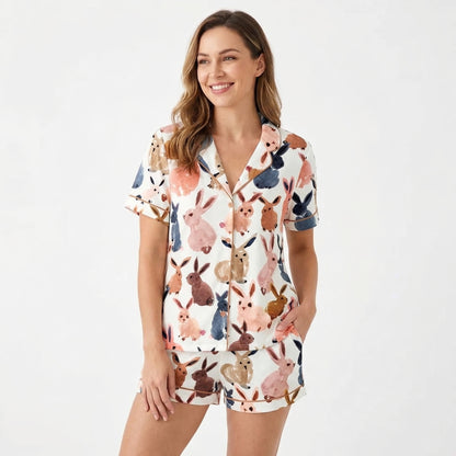 All-Over Watercolor Easter Bunnies Women's Pajama Set