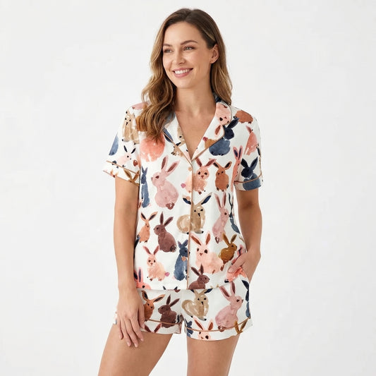All-Over Watercolor Easter Bunnies Women's Pajama Set
