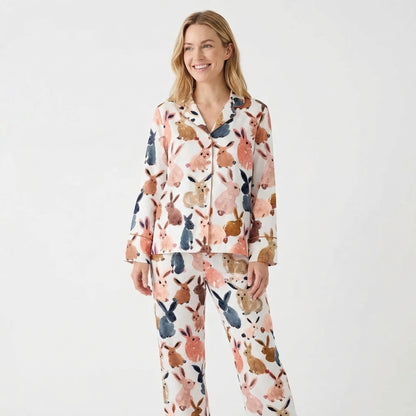 All-Over Watercolor Easter Bunnies Women's Pajama Set
