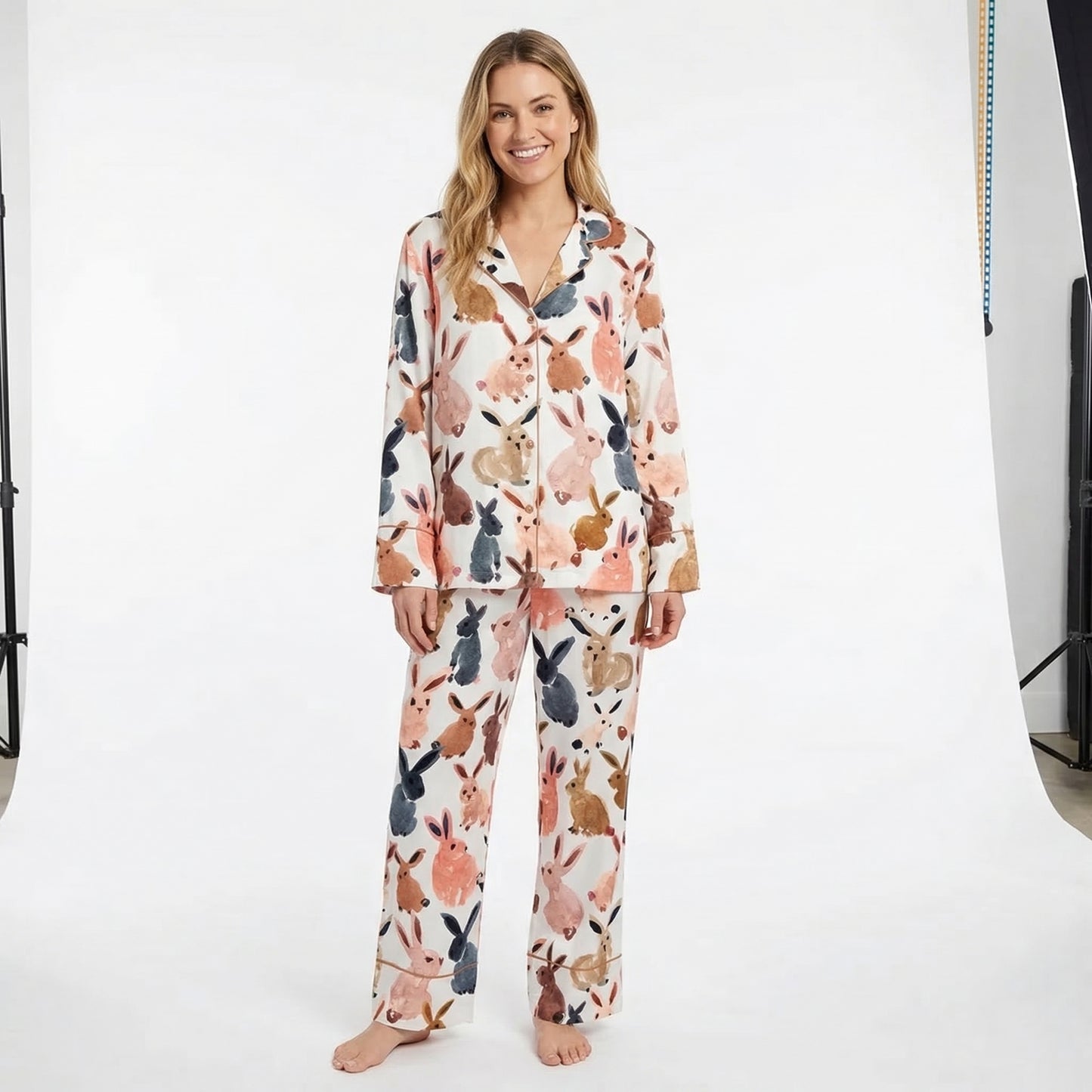 All-Over Watercolor Easter Bunnies Women's Pajama Set