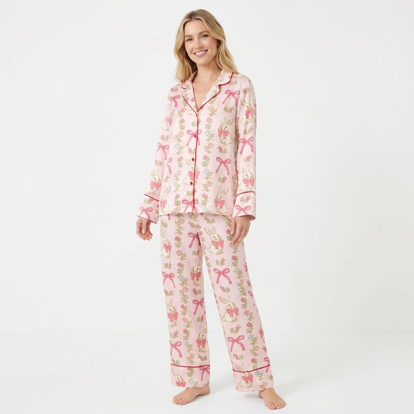 Pink Easter Bunny Bows Women's Pajama Set