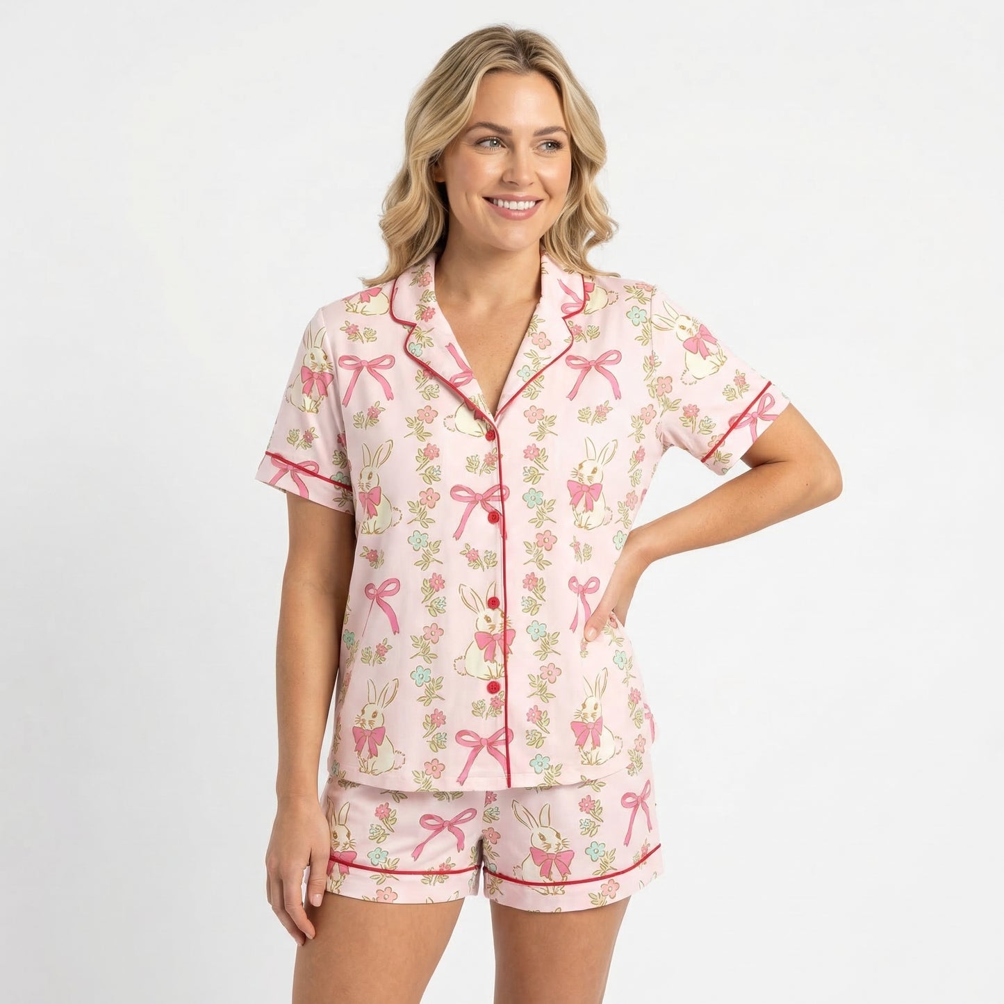Pink Easter Bunny Bows Women's Pajama Set