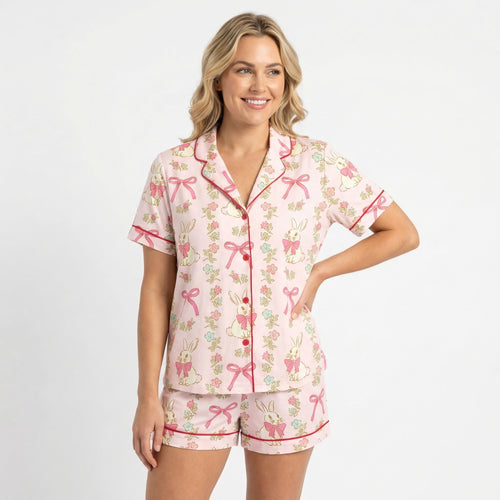 Pink Easter Bunny Bows Women's Pajama Set