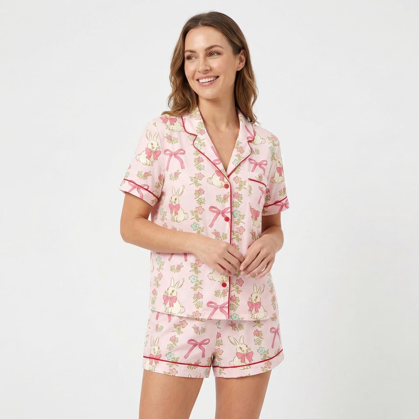 Pink Easter Bunny Bows Women's Pajama Set