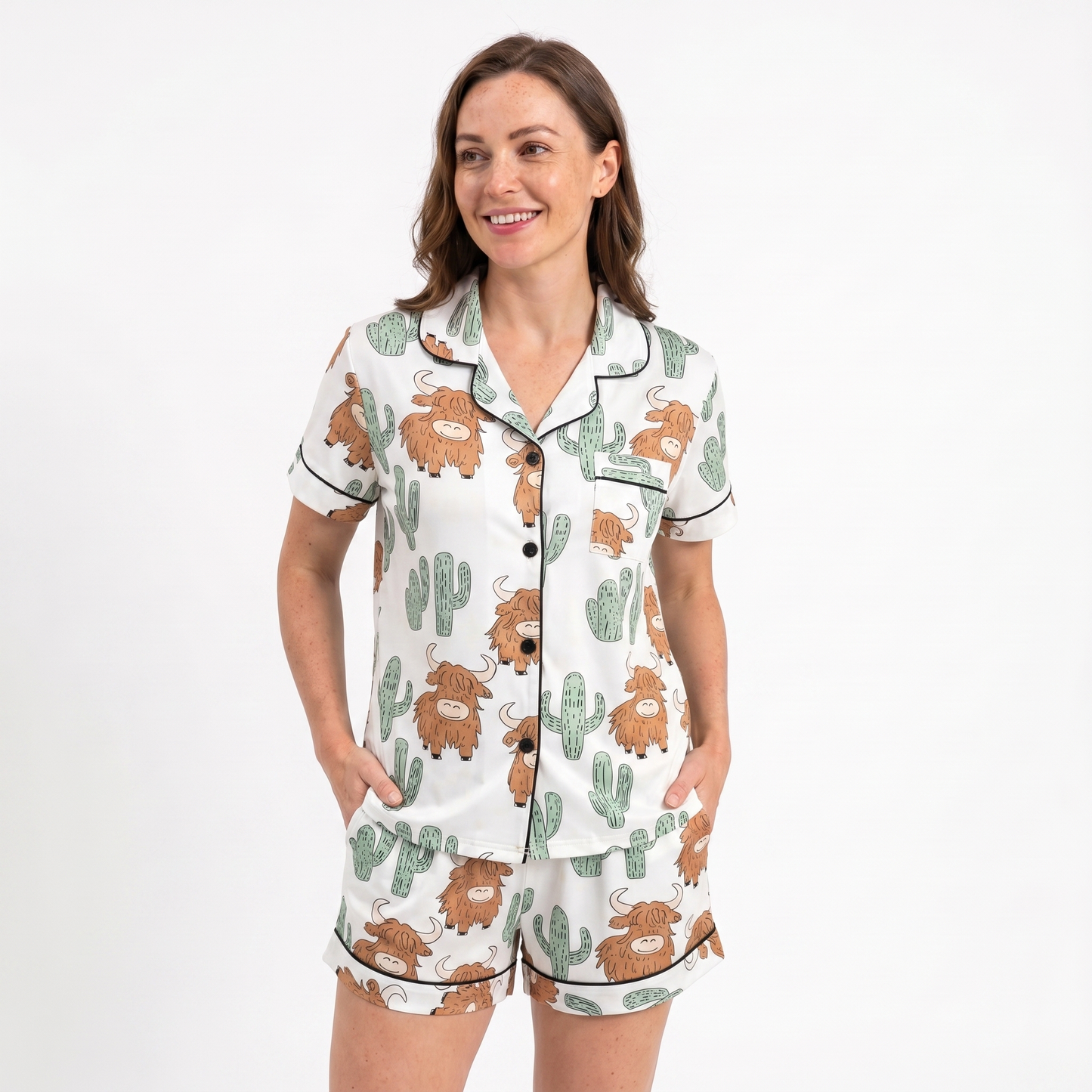 Highland Cow & Cactus Women's Pajama Set