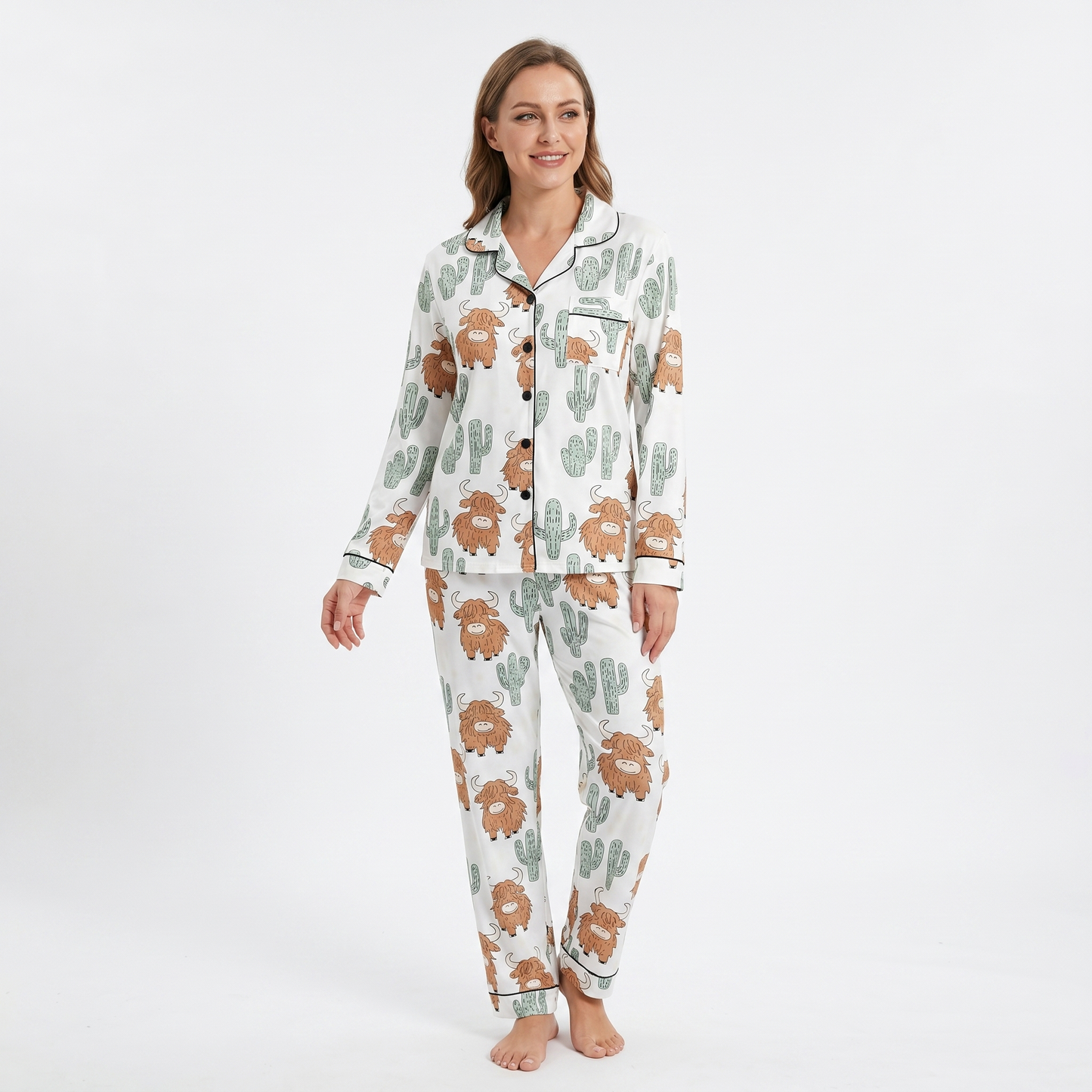 Highland Cow & Cactus Women's Pajama Set