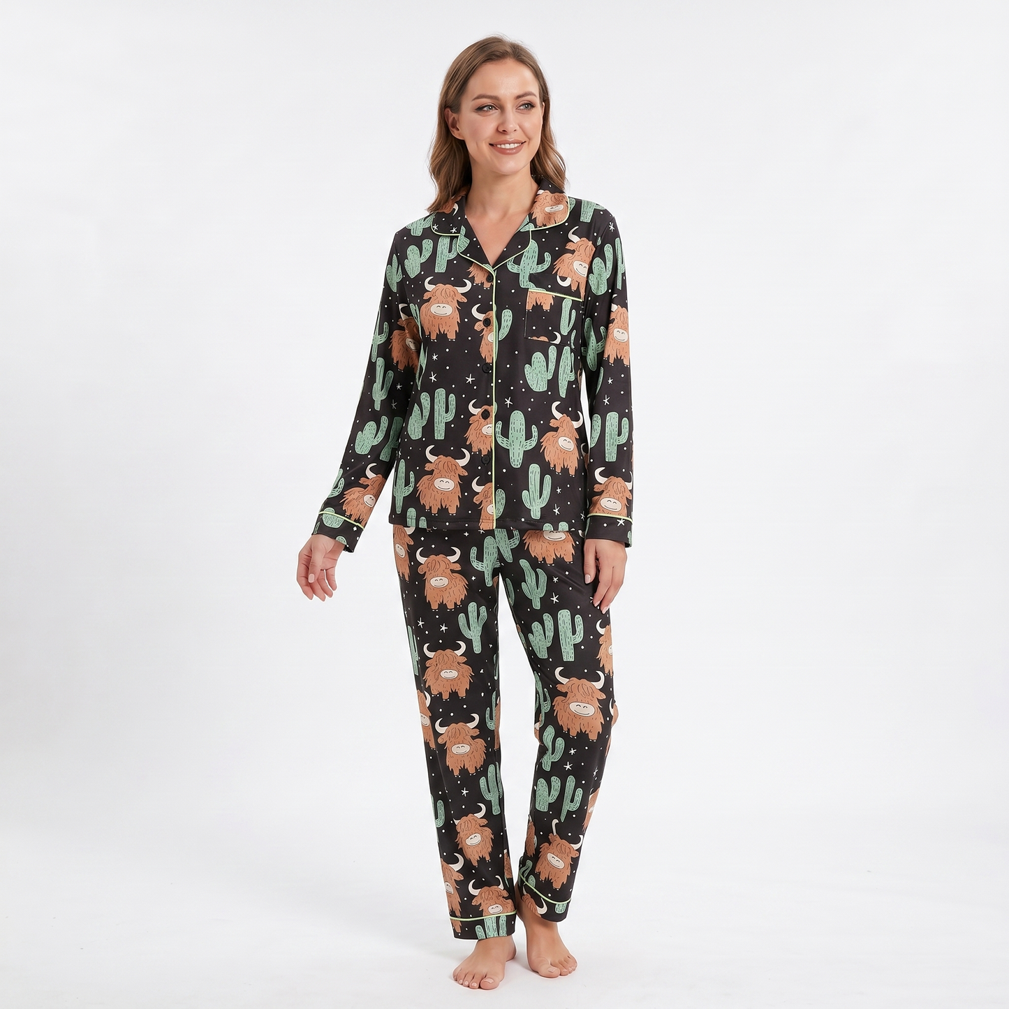 Highland Cow & Cactus Women's Pajama Set