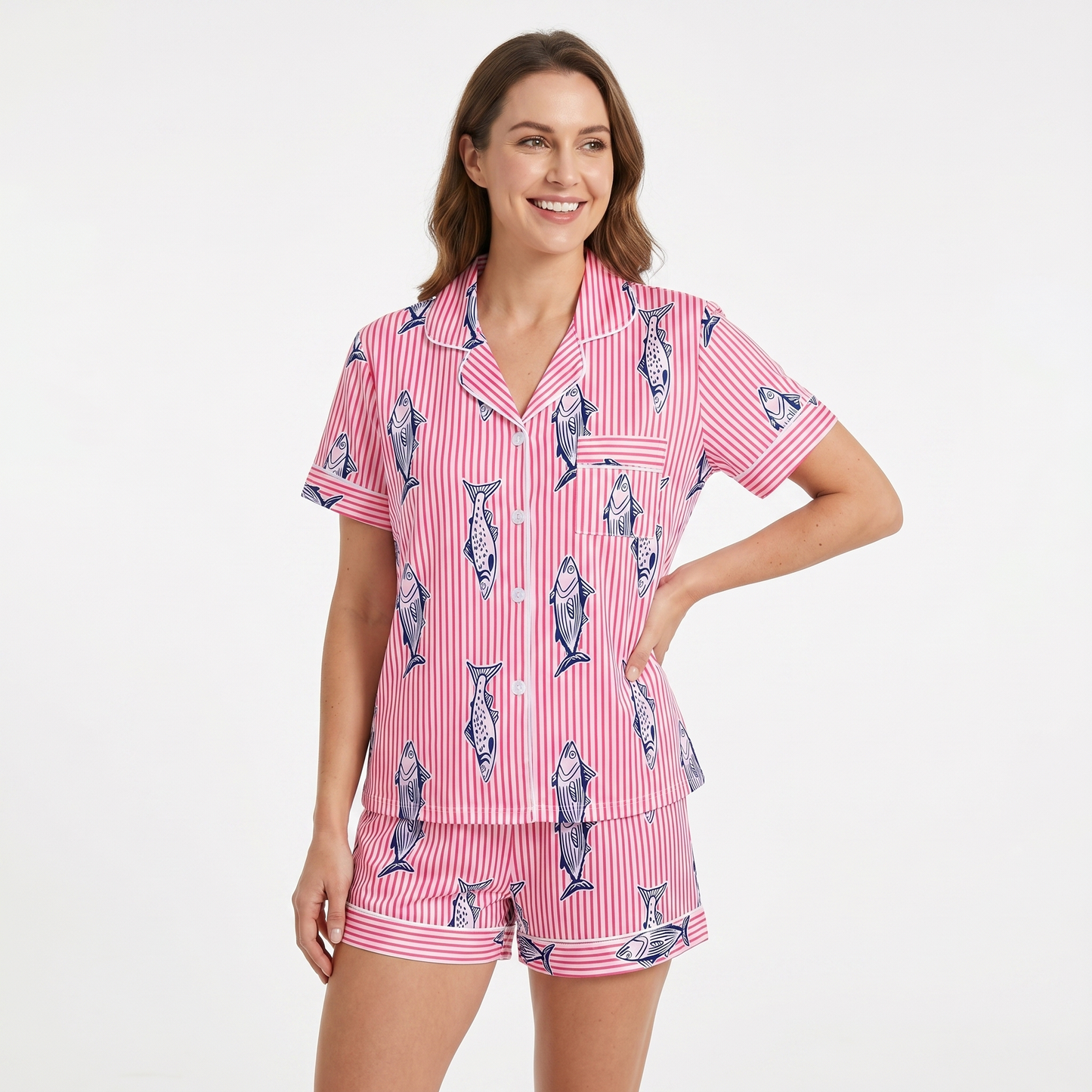 "Coastal Catch" Women's Striped Fish Pajamas
