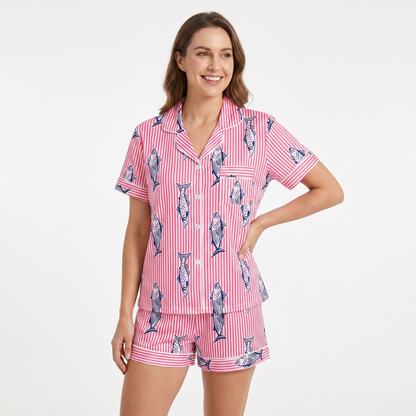 "Coastal Catch" Women's Striped Fish Pajamas