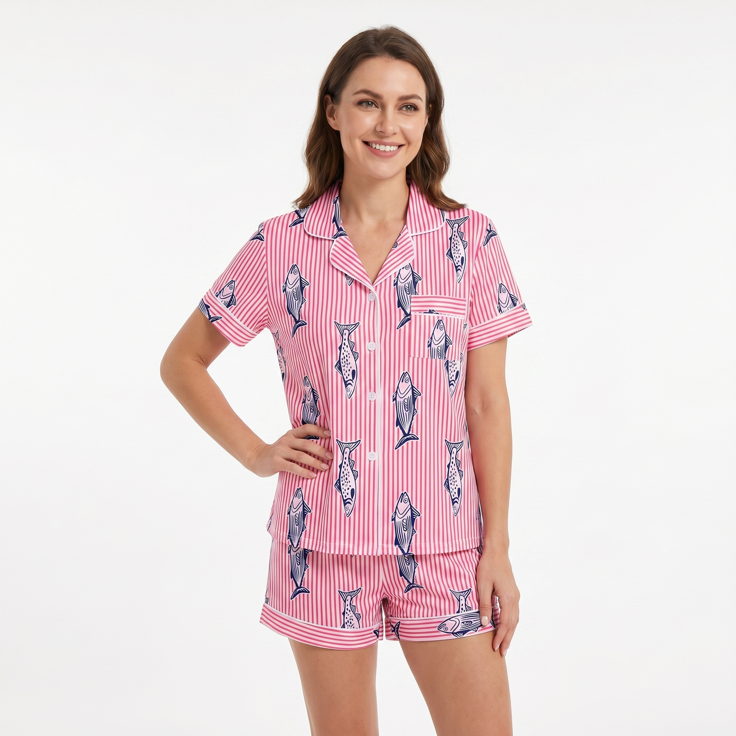 "Coastal Catch" Women's Striped Fish Pajamas