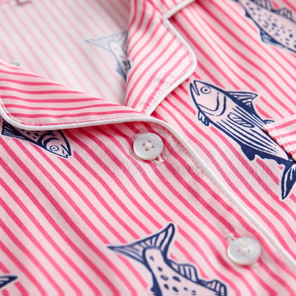 "Coastal Catch" Women's Striped Fish Pajamas