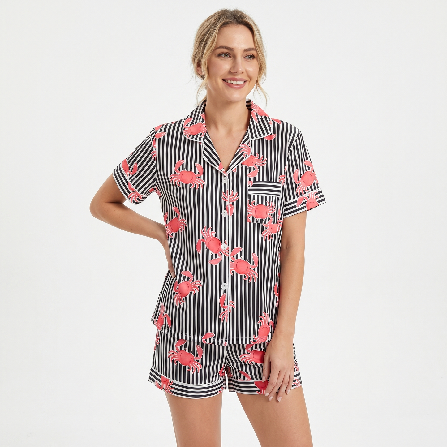 "Pinch Me" Women's Striped Crab Pajamas