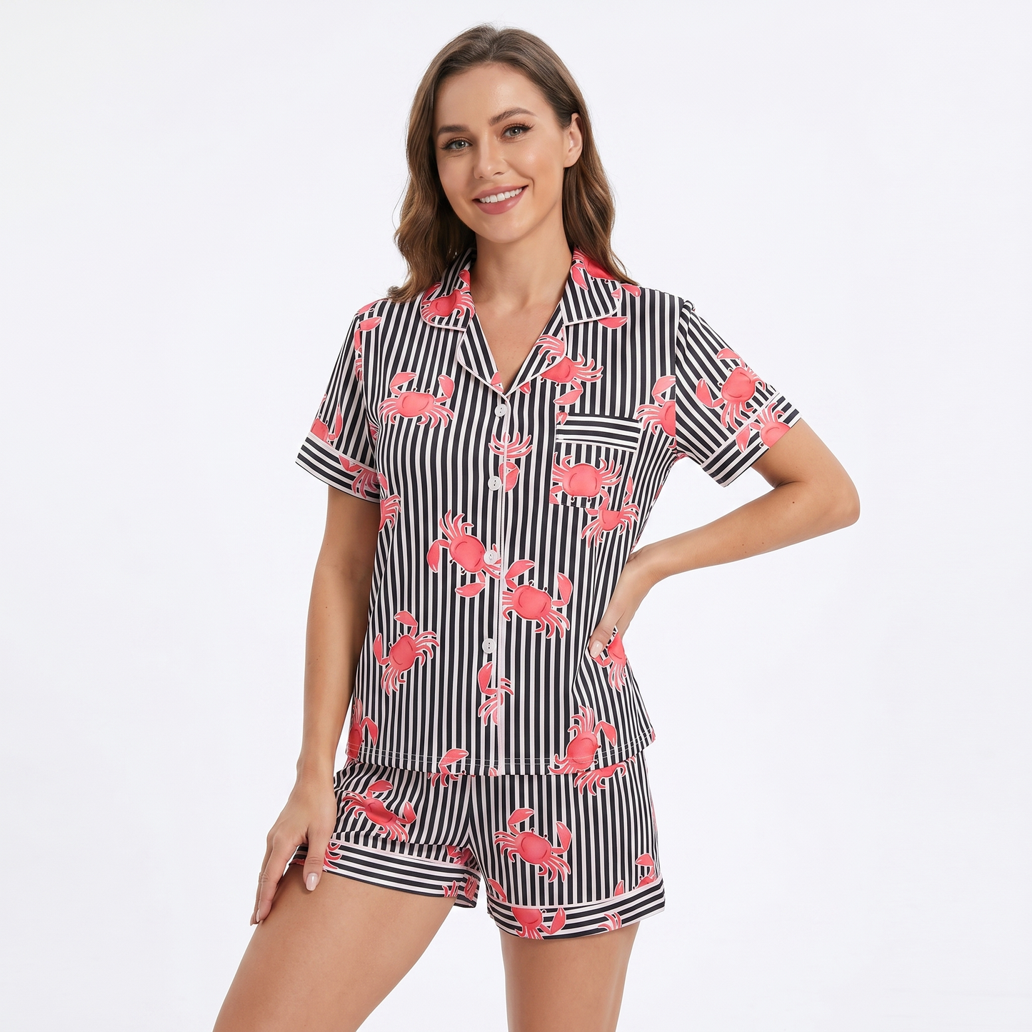 "Pinch Me" Women's Striped Crab Pajamas