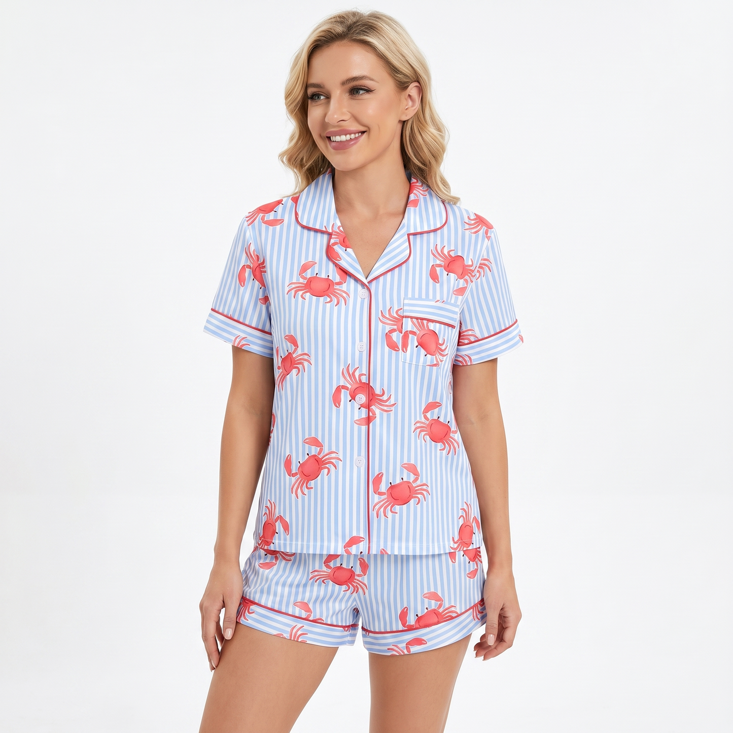 "Pinch Me" Women's Striped Crab Pajamas