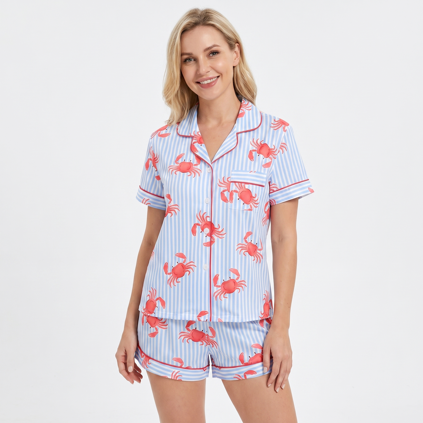 "Pinch Me" Women's Striped Crab Pajamas