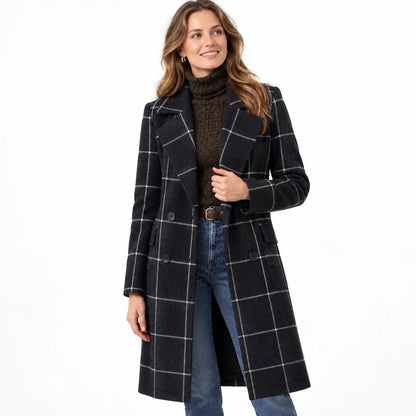 Women's Single-Breasted Plaid Wool Blend Trenchcoat