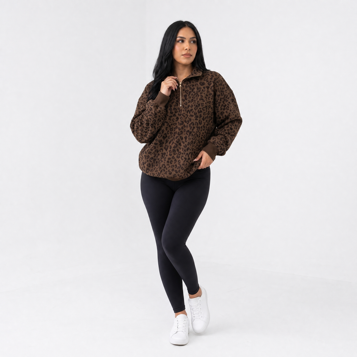 Leopard Print Women's Half-Zip Pullover